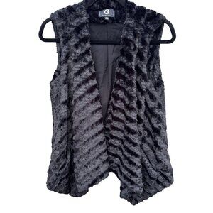 G‎ By Giuliana Glam Black Faux Fur Drape Lined Super Soft Vest Soft Womens XS